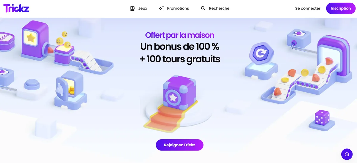 Page d'accueil de Trickz, 10 euros offerts casino