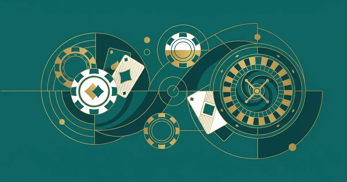Illustration représentant des jetons de casino, des cartes et une roulette
